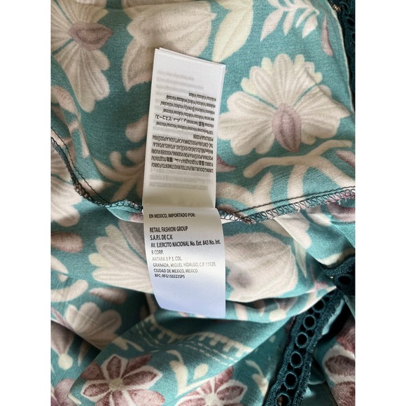 Farm Rio Maxi Dress Floral Print Teal Pink Long Sleeve Tie Cuff Midi - Picture 5 of 6